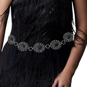 Boho Vintage Western Onyx Faux Turquoise Stone Pointed Concho Chain Belt